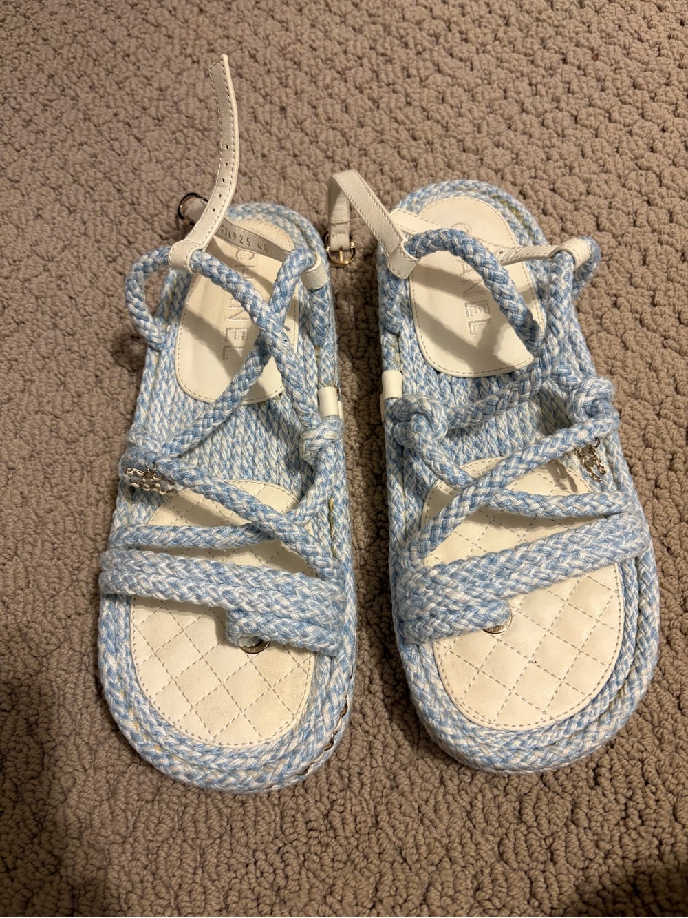 CHANEL Light Blue Cord Braided Rope Dad Sandals 40
